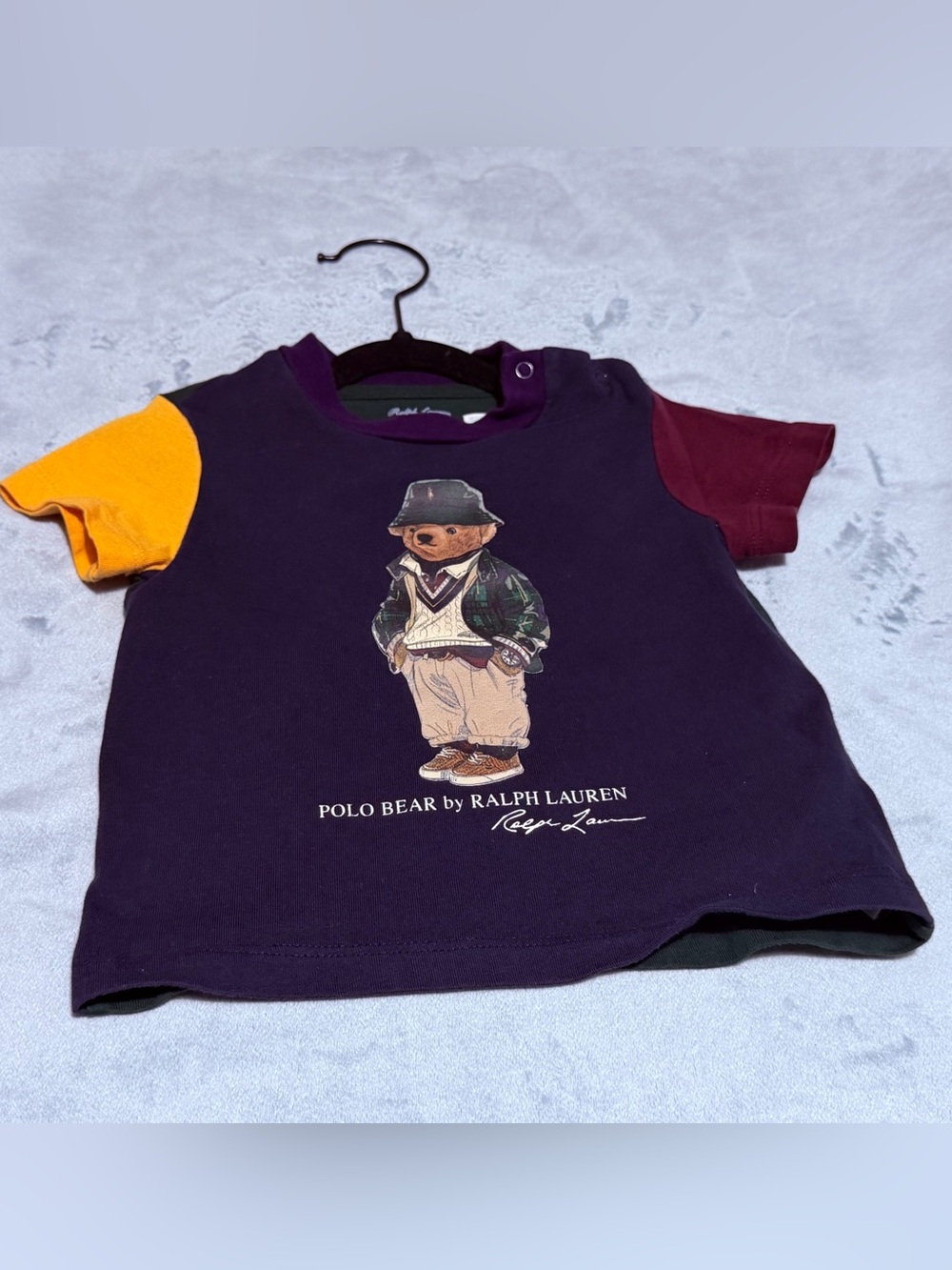 Authentic Ralph Lauren Polo Bear Colorblock Tee - Purple, Yellow, Maroon
